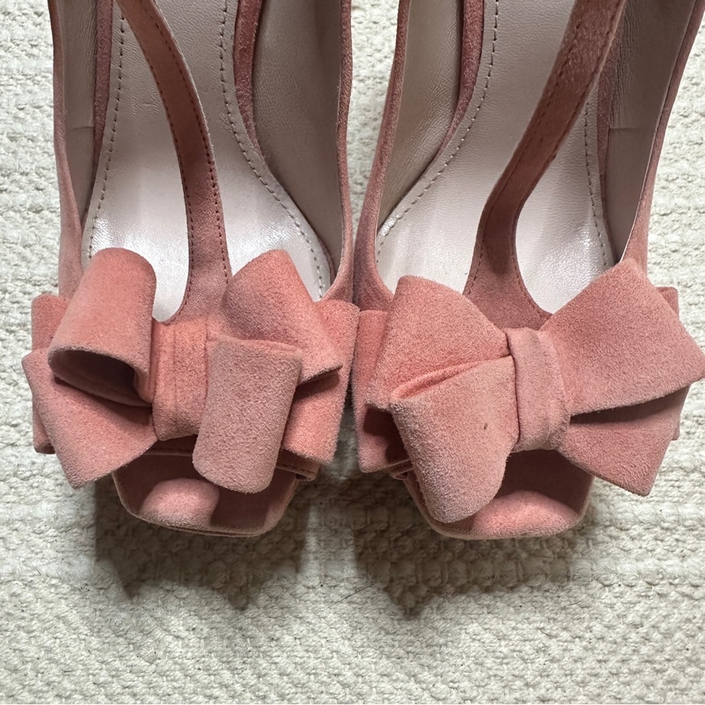 MIU MIU camelia pink suede leather Camoscio peep toe heels 38.5 Barbie - Picture 3 of 14